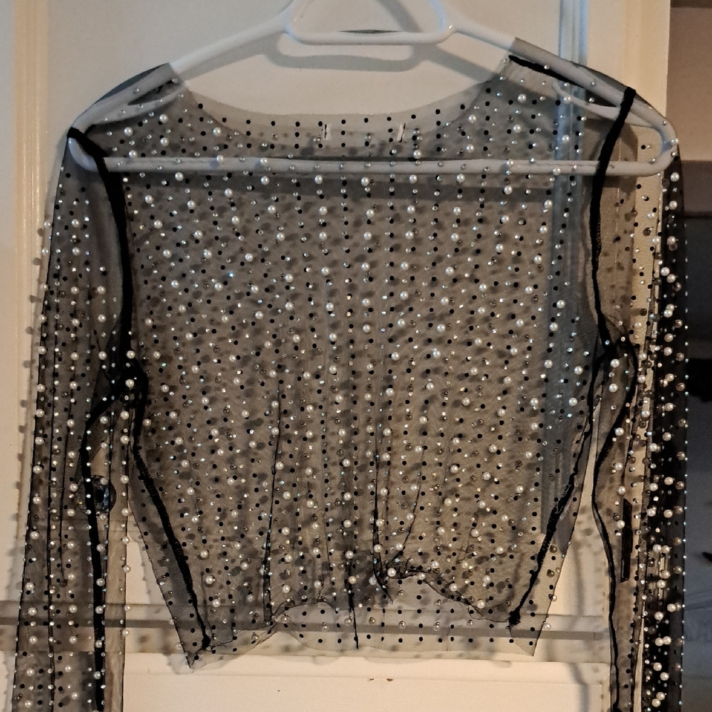 Elegant Black Beaded Women's Blouse